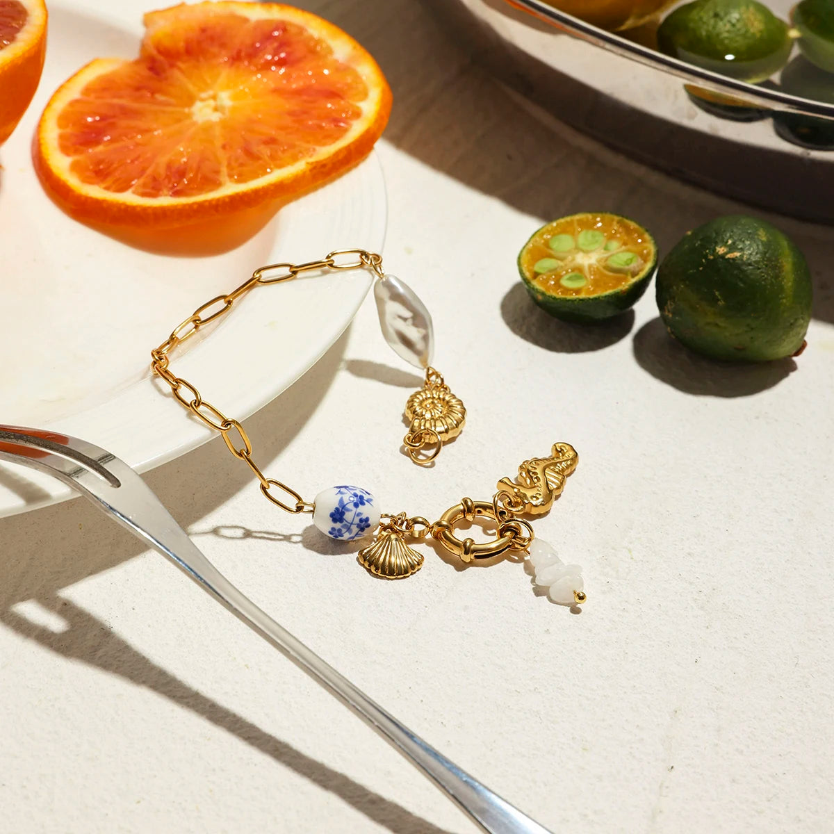 Ocean Shells Pearl Charm Bracelet