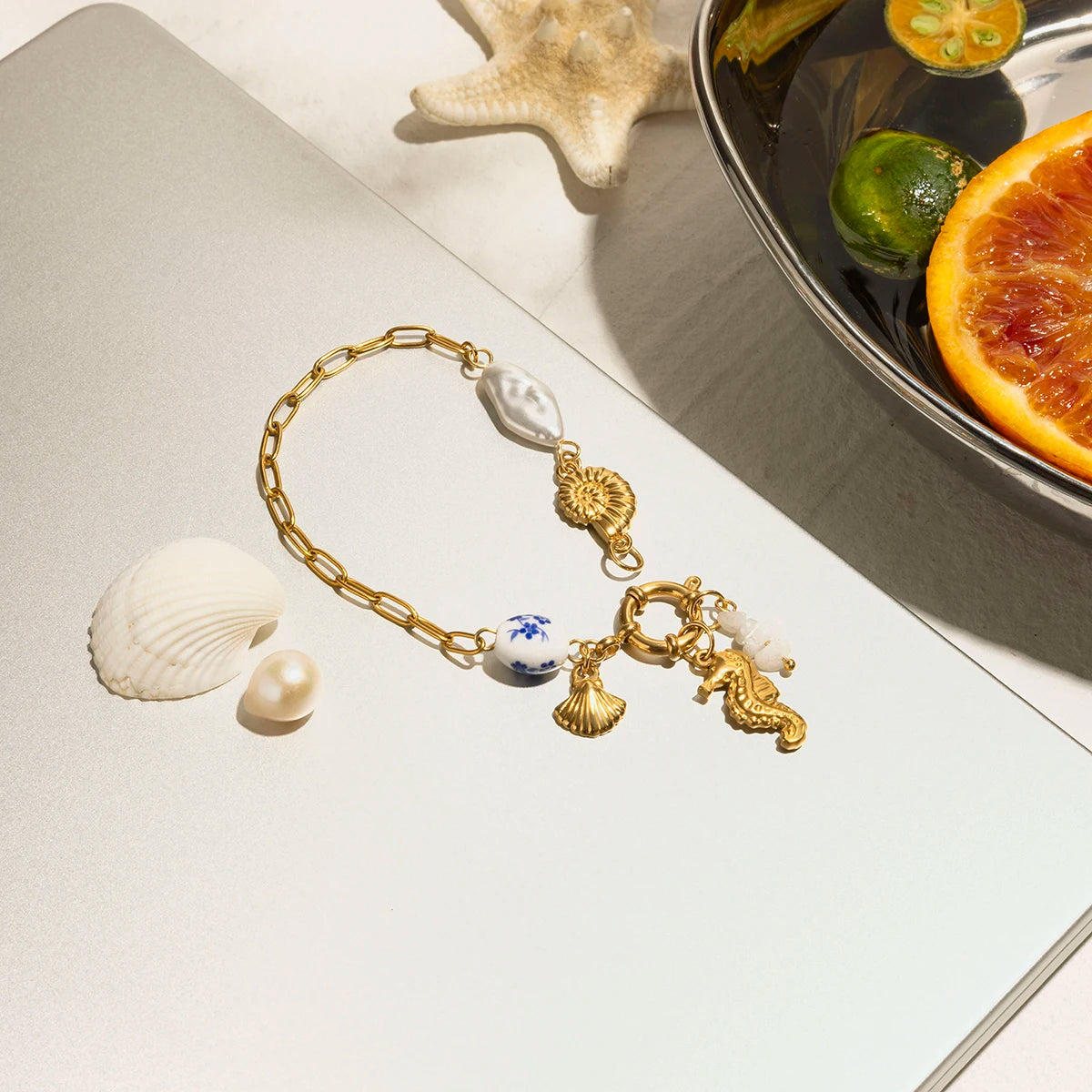 Ocean Shells Pearl Charm Bracelet
