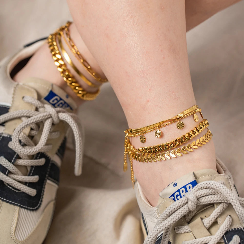 Delicate Stainless Steel Metal Thin Chain Anklet Women Handmade Trendy Fashion Golden Summer Jewelry Gift - Belle Fleur Jewels