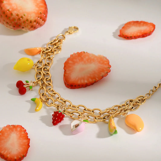Sweet Cute Fruit Cherry Strawberry Charm Bracelet