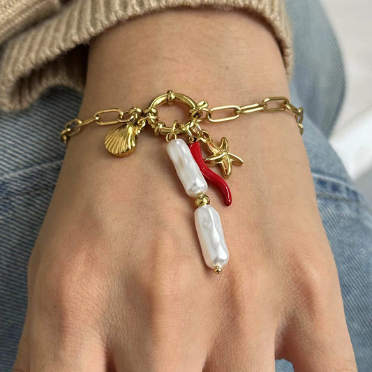 Pearl Seashell Starfish Chain Fashion Bracelet