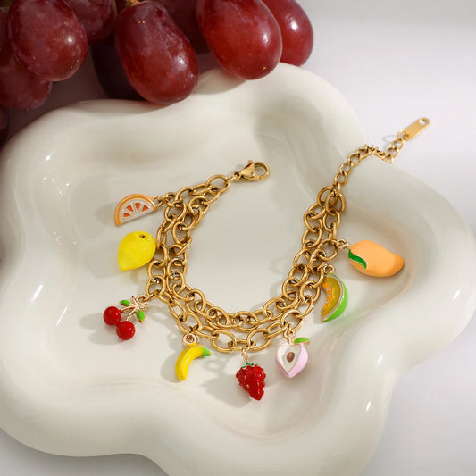 Sweet Cute Fruit Cherry Strawberry Charm Bracelet