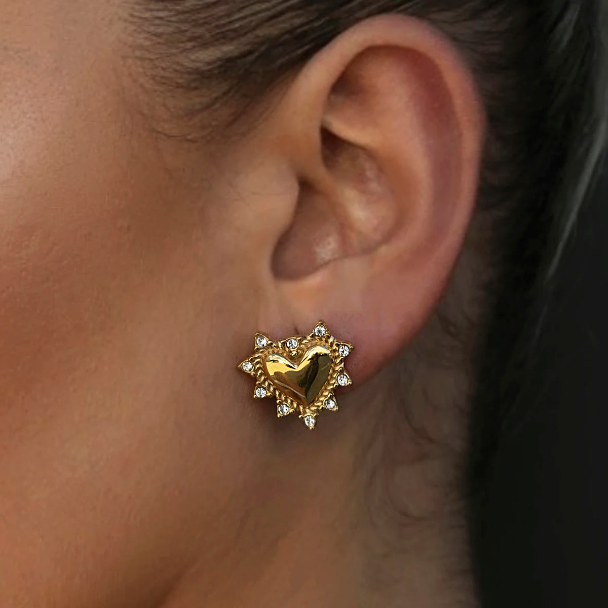 Cubic Zirconia Diamonds Stainless Steel Heart Stud - Belle Fleur Jewels