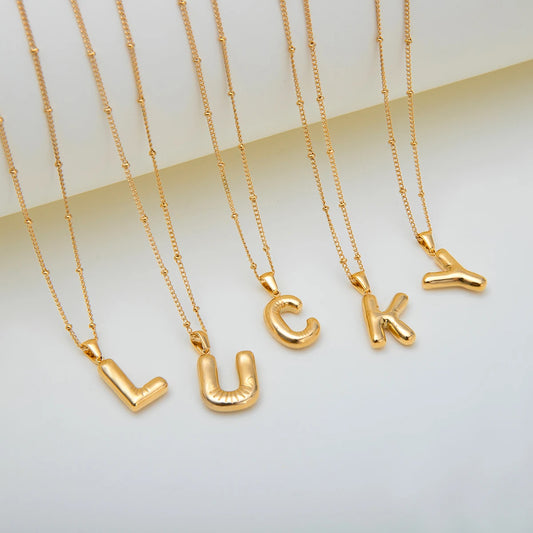 18K Gold Minimalist Thick Balloon Bubble Alphabet Necklace - Belle Fleur Jewels