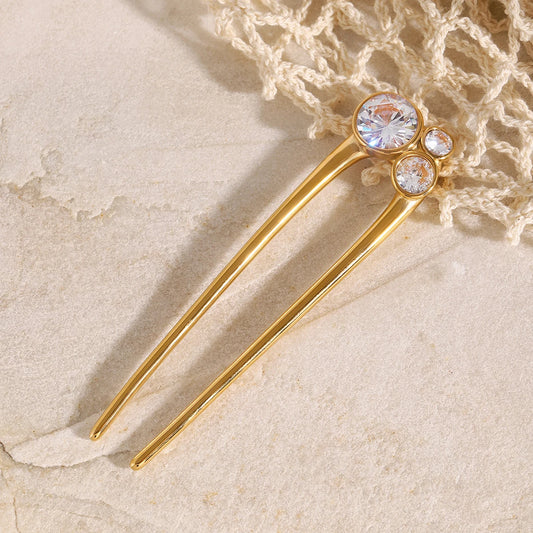 Cubic Zirconia Glossy Metal Hair Clip Hair - Belle Fleur Jewels