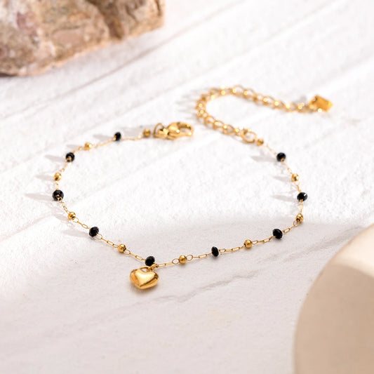 Black Crystal Heart Love Charm Bracelet