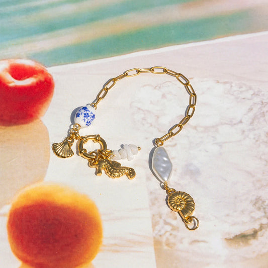 Ocean Shells Pearl Charm Bracelet