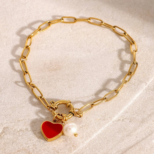 Oil drop Pearl And Pearl Stainless Steel charm Pendant Bracelet