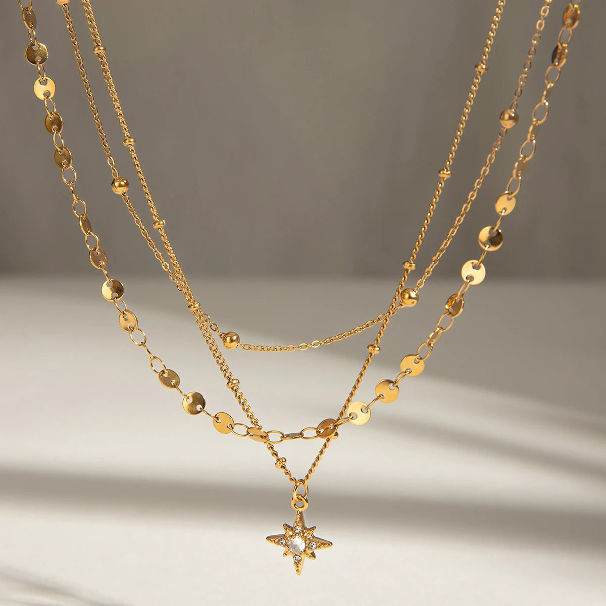 Star Layered Chain Pendant Necklace Women - Belle Fleur Jewels