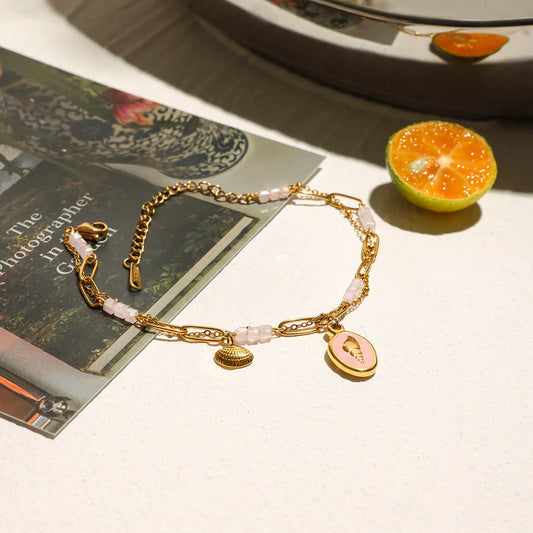 l Crystal Pink Conch Shell Multi-layer Bracelet