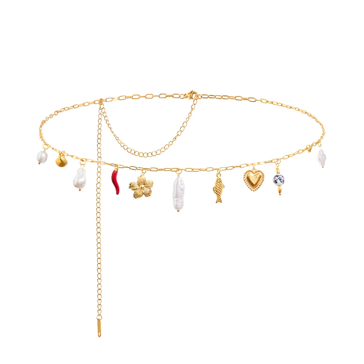 Ceramic Pearl pendant Waist Belly Chain - Belle Fleur Jewels