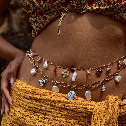 Ceramic Pearl pendant Waist Belly Chain - Belle Fleur Jewels