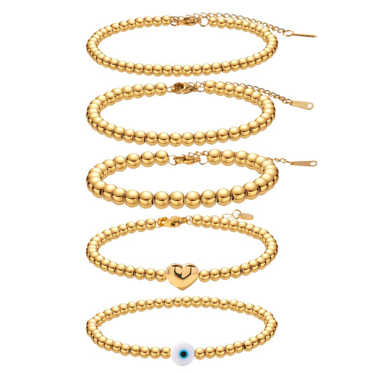 Stainless Steel Gold Silver Steel Bead Ball Bracelet
