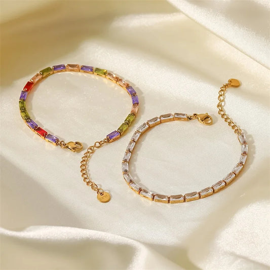 Waterproof Stainless Steel Colorful White Cubic Zirconia Bracelet