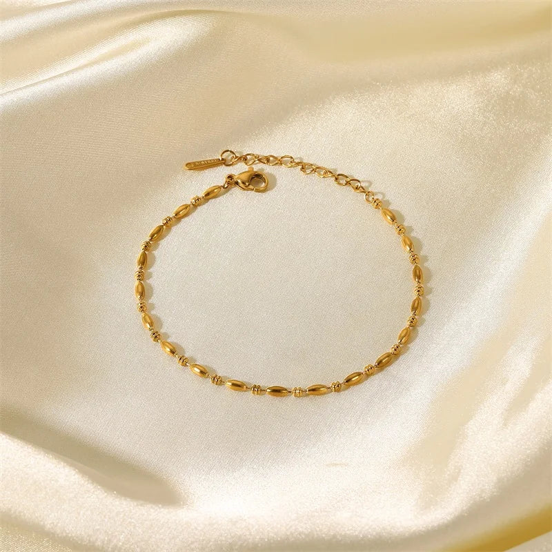 18K Gold Plated Stainless Steel bracelet Oval Bead Pure Chain Bracelet - Belle Fleur Jewels