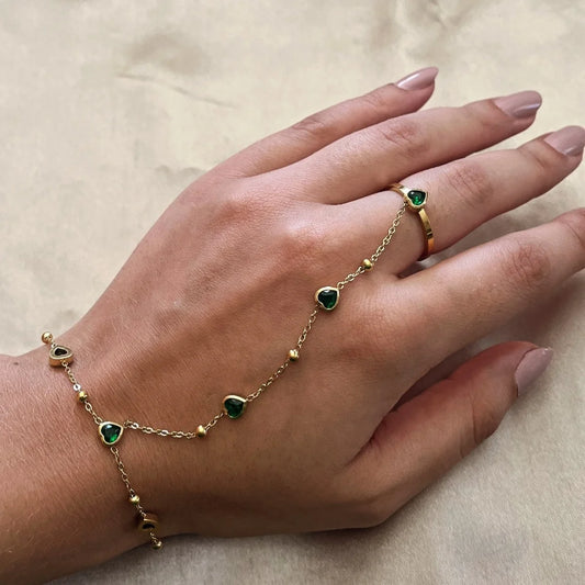 Green Zirconia Finger Bracelet For Women